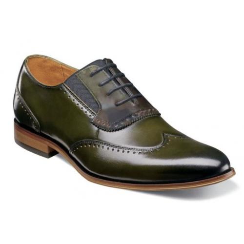 Stacy Adams "Sullivan'' Olive Genuine Leather Wingtip Oxford Shoes 25306-403.